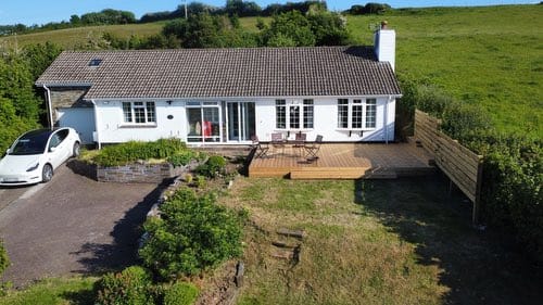 Drone shot of house and decking